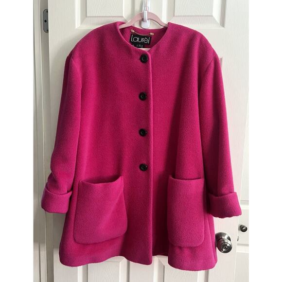 LAUREL By Escada Hot Pink Wool Vintage Swing Coat Fits Like A Large! - Picture 2 of 16